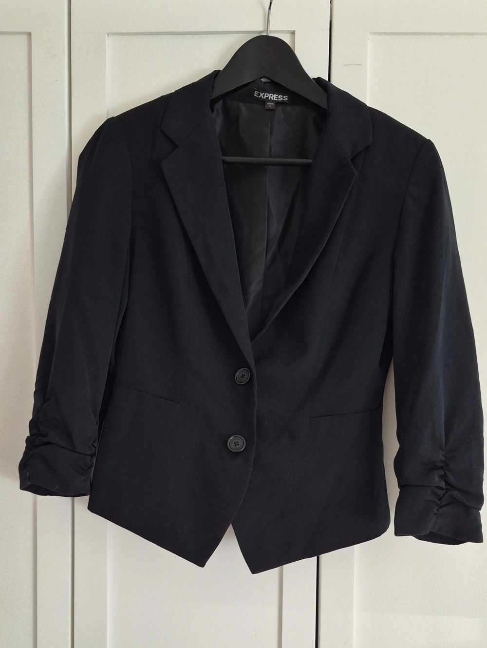 Express Black Women's Ruched-Sleeve Tailored Blazer